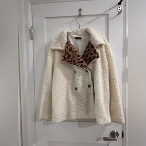 ChicMe offwhite + leopard print Slaying It double breasted Sherpa jacket